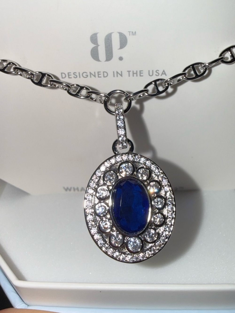 Bomb Party OG Necklace NK50107 A Secret In Spiral Lab Created Sapphire Rhodium